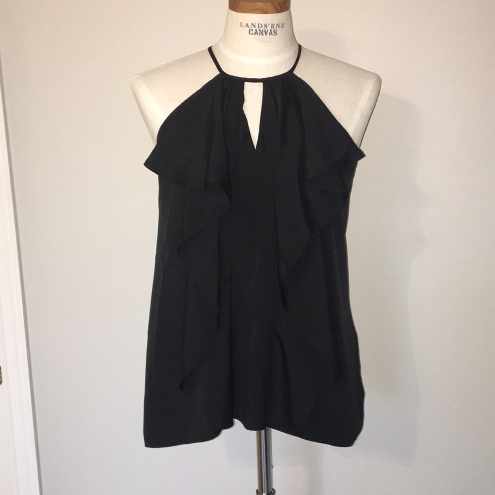 Black halter top poly crepe/sateen front knit back